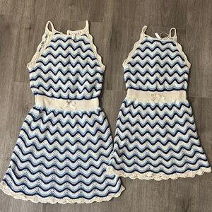 Janie and Jack Blue and Cream Crochet Wave Dresses